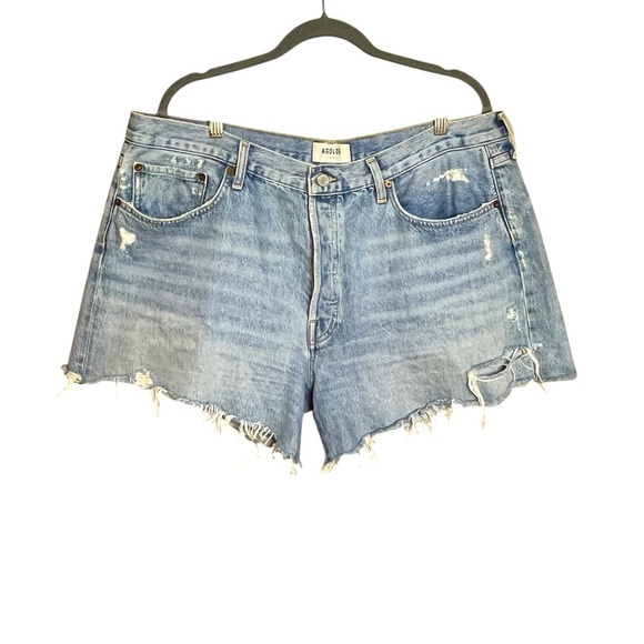 Agolde Women Size 34 Parker Long Denim Shorts Cut Off Distressed Button Fly Jean - Picture 1 of 10